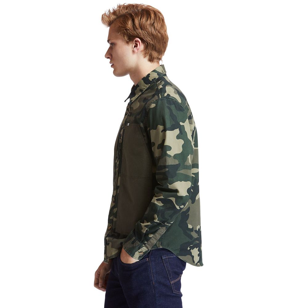 Camisa Masculino - Timberland Mixed-Media Camo Utility Over - LXFVE8143 - Verde Oliva